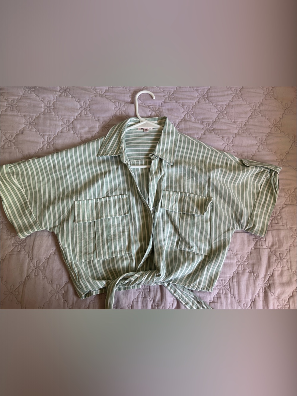 Mint Green and White Striped Tie-Front Shirt